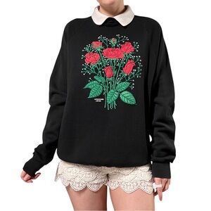 Morning Sun | Vintage Collared Rose Bouquet Graphic Fleece Lined Sweatshirt